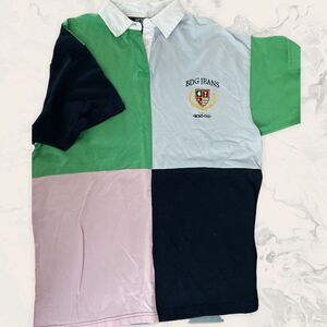 Urban Outfitters BDG Womens Crest Spliced Oversize Polo Shirt - Size XS - blue/